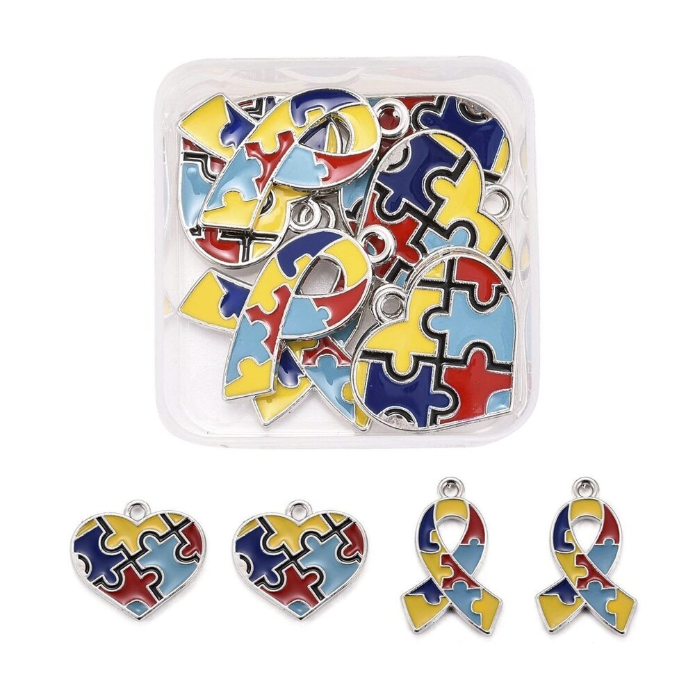 1246 8Pcs 2 Style Colorful Enamel Rainbow Autistic Awareness Charm Heart